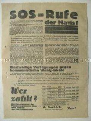 Flugblatt der KPD zur Reichstagswahl am 31.7.1932 mit Polemik gegen die NSDAP
