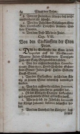 Cap. VIII. Von den Einkünfften der Cron Polen.
