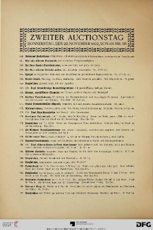 Zweiter Auctionstag Donnerstag, den 20. November 1902, von 10 Uhr ab (Nr. 160-342)