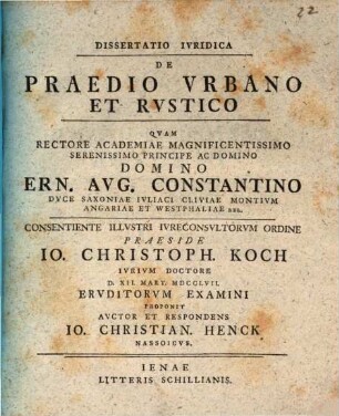 Diss. iur. de praedio urbano et rustico