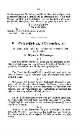 Reglement für die Universitäts-Bibliothek zu Berlin : [II. Universitäten, Akademien, etc.]
