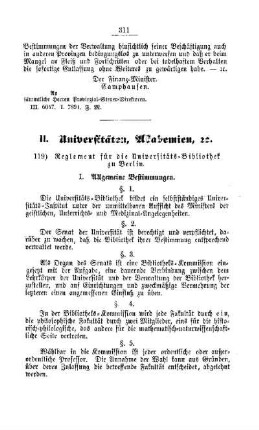 Reglement für die Universitäts-Bibliothek zu Berlin : [II. Universitäten, Akademien, etc.]