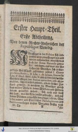 Erster Haupt-Theil (I. - III. Abtheilung).