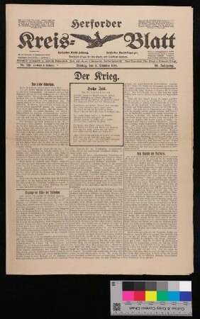 Herforder Kreisblatt, 69. Jahrgang, Nr. 231 (enthält 8 Seiten), 2.10.1914