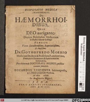 Disputatio Medica Inauguralis, De Haemorrhoidibus