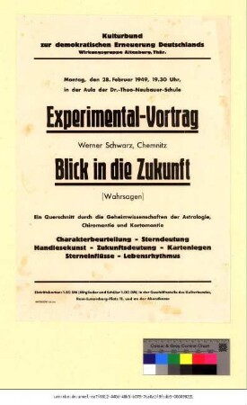 Originaltitel: Experimental-Vortrag Blick in die Zukunft (Wahrsagen)