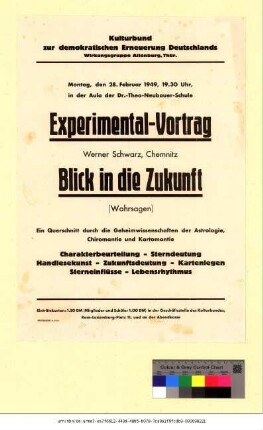Originaltitel: Experimental-Vortrag Blick in die Zukunft (Wahrsagen)