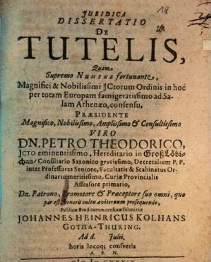 Iuridica Dissertatio De Tutelis