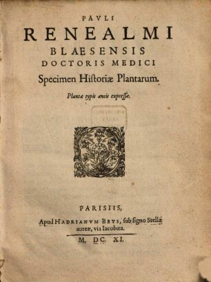 Specimen historiae plantarum ...