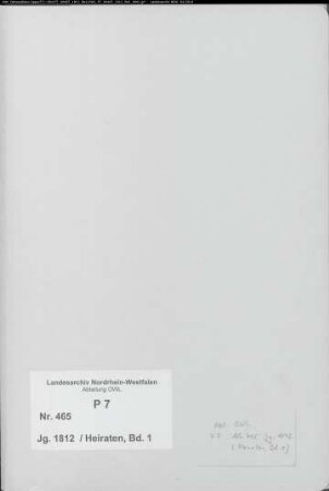 Zivilstandsregister der Mairie Rhede (Geburten 1812 (beschädigt); Aufgebote 1812 (2 Bände); Heiraten 1812 (3 Bände, Band 1 beschädigt); Todesfälle 1812 (2 Bände)). (Gemeinde: Rhede, Kreis Borken)
