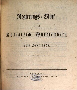 Regierungsblatt für das Königreich Württemberg. 1838, 1838