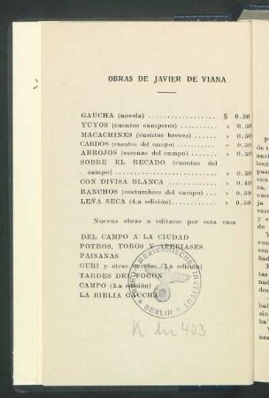 Obras de Javier de Viana