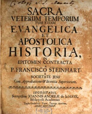 Sacra Veterum Temporum Tum Etiam Evangelica Et Apostolica Historia