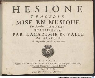 HESIONE : TRAGEDIE MISE EN MUSIQUE