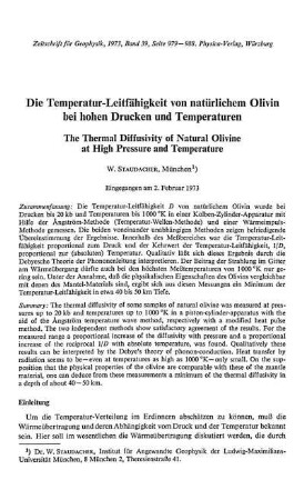 Die Temperatur-Leitfähigkeit von natürlichem Olivin bei hohen Drucken und Temperaturen