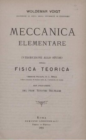 Meccanica Elementare : Introduzione allo studio della fisica teorica