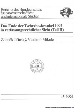 Das Ende der Tschechoslowakei 1992 in verfassungsrechtlicher Sicht. 2