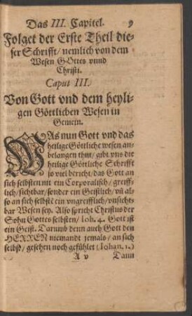 Caput III. Von Gott und dem heyligen Göttlichen Wesen in Gemein.