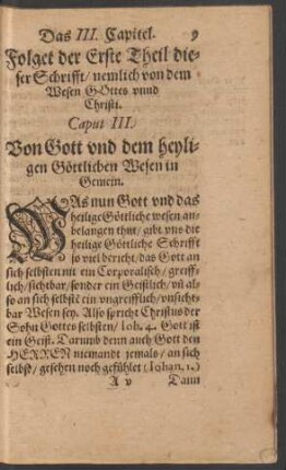 Caput III. Von Gott und dem heyligen Göttlichen Wesen in Gemein.