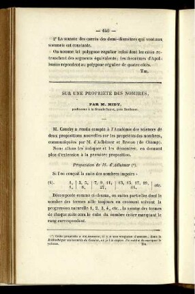 Sur une proprieté des nombres.