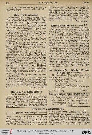Die Galerieverkäufe Günther Wagner in Hannover betreffend