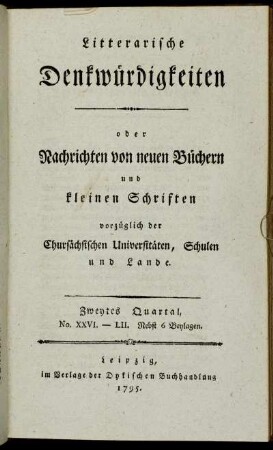 Zweytes Quartal, No. XXVI. - LII.