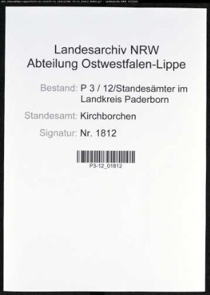 Sterberegister Standesamt Kirchborchen