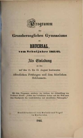 Programm des Grossherzoglichen Gymnasiums in Bruchsal : für das Schuljahr .... 1863/64