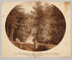 Der Friedrichsgrund zwischen Pillnitz und der Meixmühle am Borsberg bei Dresden mit Besuchern vor dem künstlichen Wasserfall