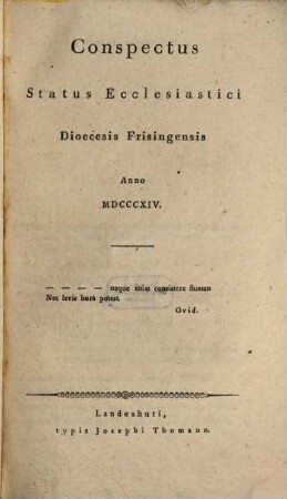 Conspectus status ecclesiastici Dioecesis Frisingensis. 1814, 1814