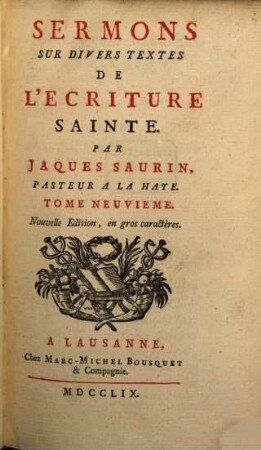 Sermons Sur Divers Textes De L'Ecriture Sainte, 9