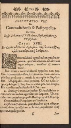 Caput XVIII. De Contradictorie Oppositis.