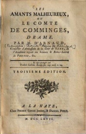 Les amants malheureux, ou le Comte de Comminges : drame