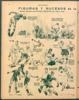 Figuras y sucesos de la actualidad deportiva [Dibujos] : Apuntes especiales para Mundo Argentino por Jean A. Josse