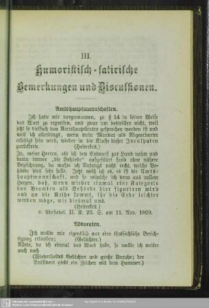 III. Humoristisch-satirische Bermerkungen und Discussionen