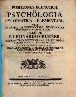 Positiones elencticae ex psychologia systematica elementari