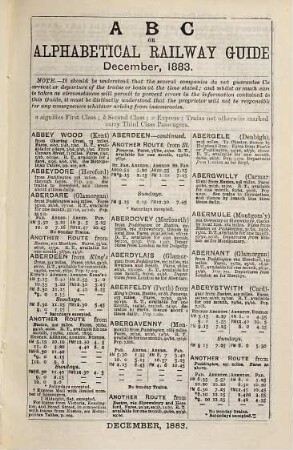 The ABC or Alphabetical Railway Guide : No. 363, December, 1883