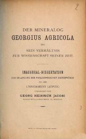 Der Mineralog Georgius Agricola und sein Verhältnis zur Wissenschaft seiner Zeit