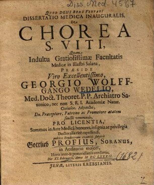 Dissertatio Medica Inauguralis, De Chorea S. Viti