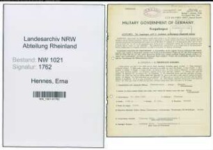 Entnazifizierung Erna Hennes , geb. 12.05.1905 (Prokuristin)