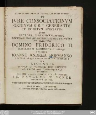 Dispvtatio Ivridica Avspicalis Ivris Pvblici De Ivre Consociationvm Ordinvm S.R.I. Generatim Et Comitvm Speciatim