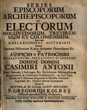 Series episcoporum archiepiscoporum et electorum Moguntinorum, Trevirensium et Coloniensium