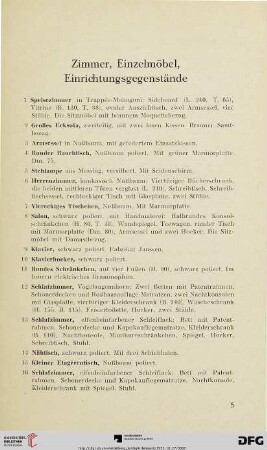 Zimmer, Einzelmöbel, Einrichtungsgegenstände (Nr. 1-42)