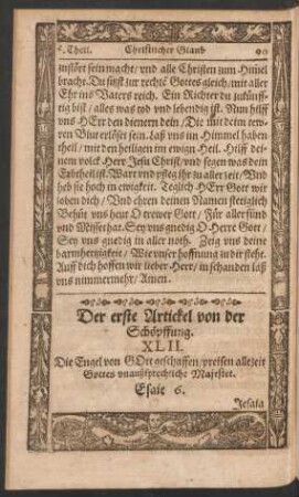 Der erste Artickel von der Schöpffung