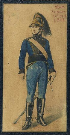 Kanonier der Württ. Reitenden Artillerie 1801in Uniform mit Zierhelm