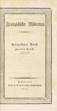 Titelseite Vierzehnter Band. Zweites Stück