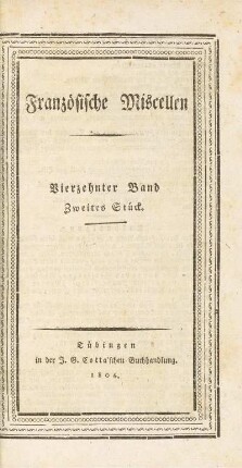 Titelseite Vierzehnter Band. Zweites Stück