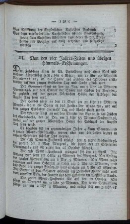 III. Von den vier Jahres-Zeiten und übrigen Himmels-Erscheinungen