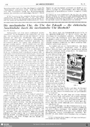 Die mechanische Uhr, die Uhr der Zukunft - die elektrische Anschlußuhr durch die mechanische Uhr überholt?