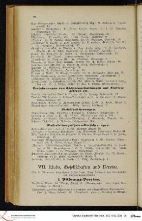 VII. Klubs, Gesellschaften und Vereine.